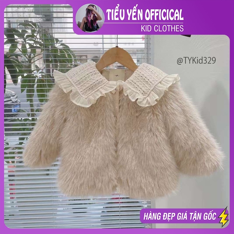Quần áo trẻ em, Áo khoác lông cao cấp bé gái cổ bèo, lông mềm mịn trần bông ấm áp cho bé 8-22kg AK329 | Tiểu Yến KID