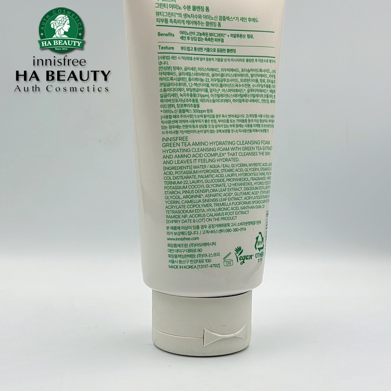 Sữa rửa mặt làm sạch dịu nhẹ trà xanh innisfree Green Tea Amino Hydrating Cleansing Foam 150g