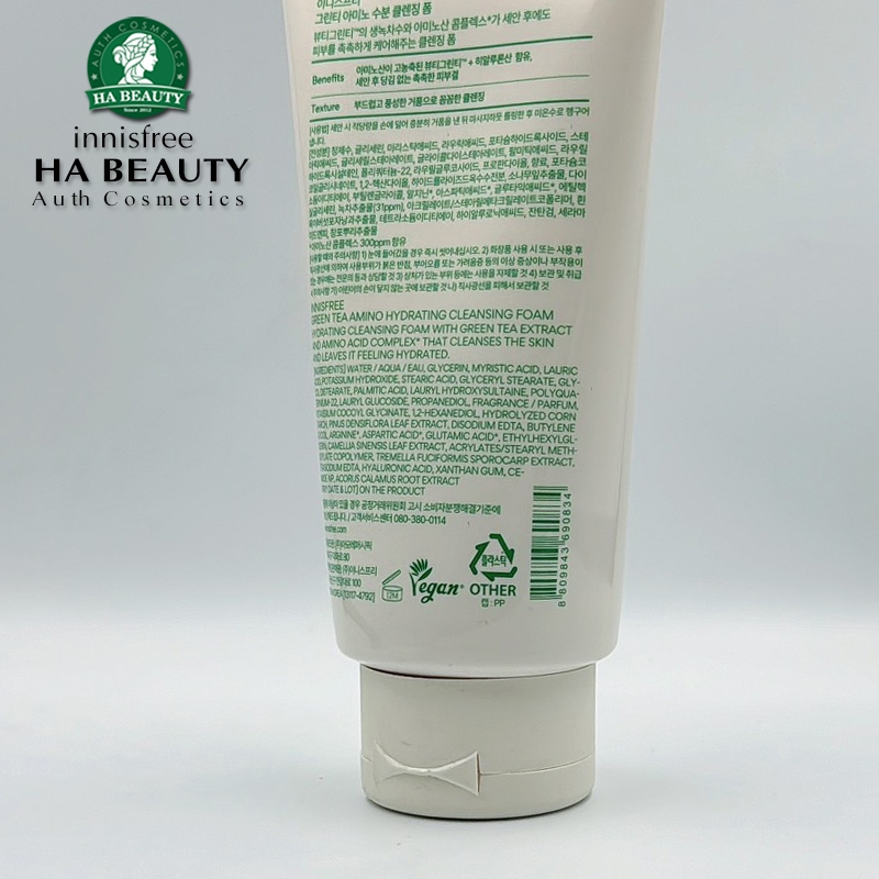Sữa rửa mặt làm sạch dịu nhẹ trà xanh innisfree Green Tea Amino Hydrating Cleansing Foam 150g