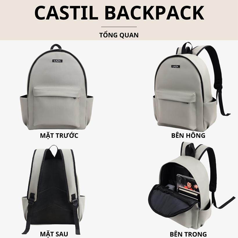 Balo LAZA chất liệu PU nhập khẩu chống thấm - Castil Backpack 613 - Bảo hành chính hãng