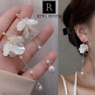(Chuôi bạc 925) E167 Bông tai khuyên tai nữ hoa trắng cô dâu đẹp Ring House
