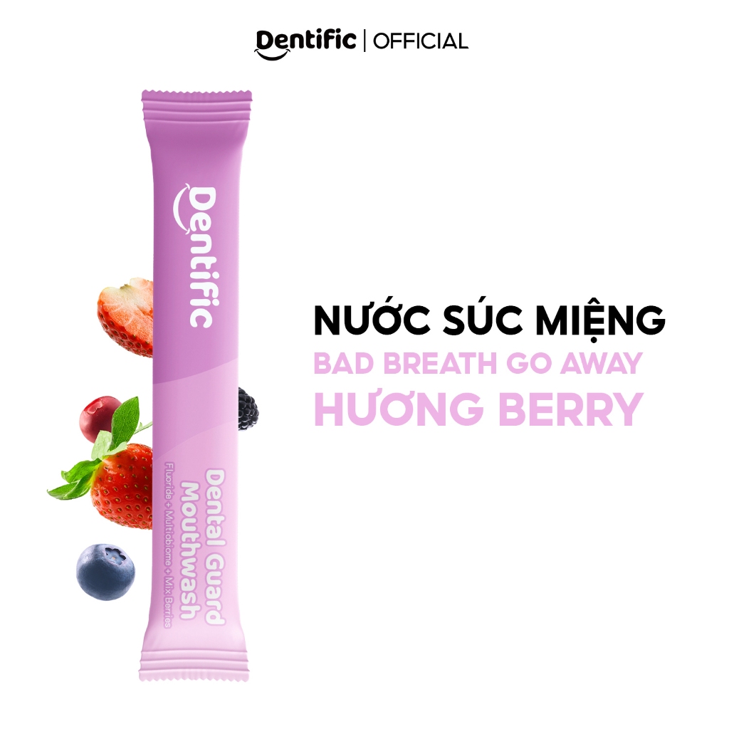 Combo 10 gói nước súc miệng hương quả mọng Dentific Mix Berries Bad Breath Go Away Mouthspray 130ml