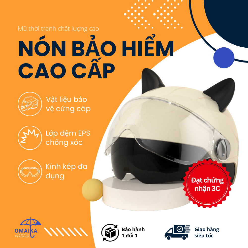 Mũ Bảo Hiểm Nửa Đầu Dodungtot Tai Mèo Đáng Yêu Dễ Thương Có Kính Chống Bụi Đạt Chuẩn 3C Chất Lượng Cao ABS 709