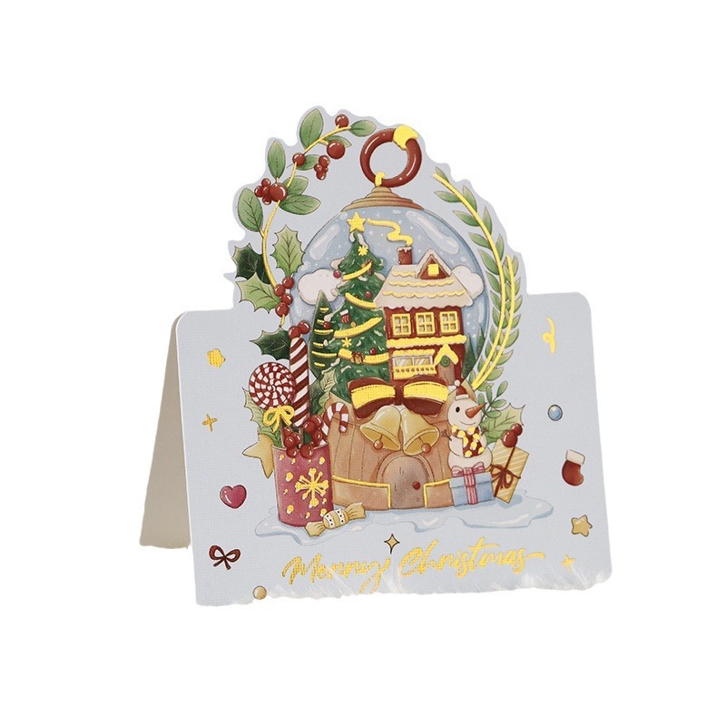 Thiệp giáng sinh hình cắt Noel sinh động TH08 bưu thiếp quà tặng giáng sinh hình cây thông, người tuyết