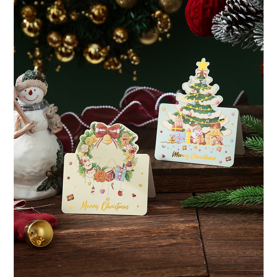 Thiệp giáng sinh hình cắt Noel sinh động TH08 bưu thiếp quà tặng giáng sinh hình cây thông, người tuyết