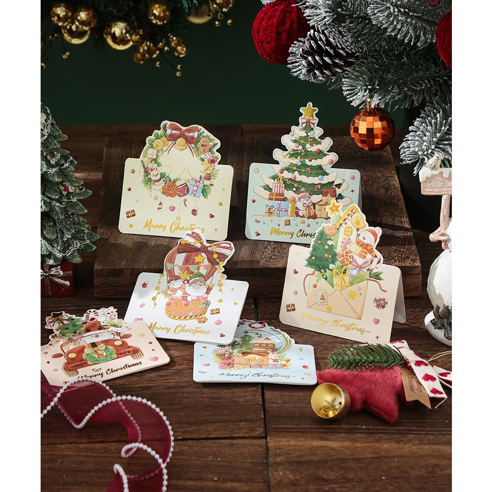 Thiệp giáng sinh hình cắt Noel sinh động TH08 bưu thiếp quà tặng giáng sinh hình cây thông, người tuyết