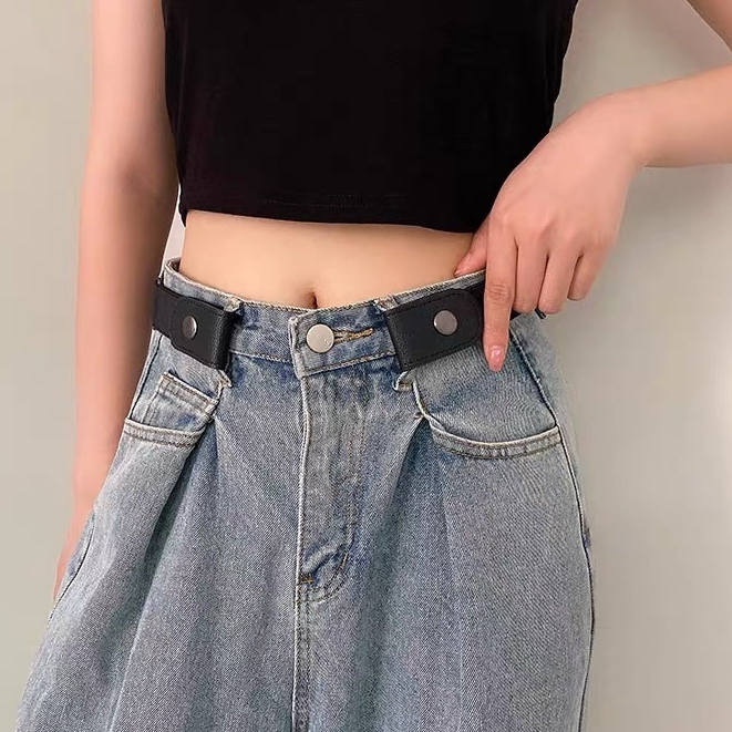 Thắt lưng thun co giãn Dây nịt chun thun cúc bấm 2 bên vải thun phối da 2 màu nâu đen KuuClothes - Thắt Lưng Co Giãn