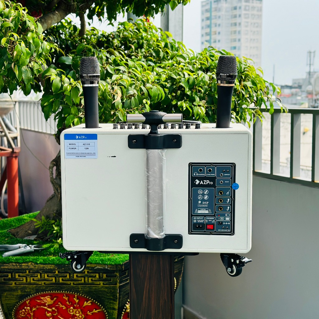 Loa kéo xách tay di động AZPro AZ-318 Bass 20 tặng kèm 2 Micro không dây kim loại. Âm thanh ra cực đỉnh, bảo hành 12th