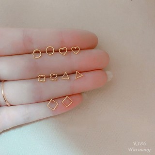 Khuyên tai nữ bạc S99 mạ vàng nhỏ basic set nhiều mẫu K186 | HARMONY ACCESSORIES