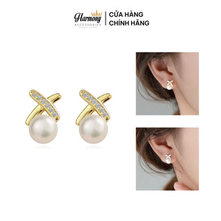 Bông tai bạc nữ khuyên ngọc trai nhân tạo nuôi nước ngọt Tracy K103| HARMONY ACCESSORIES
