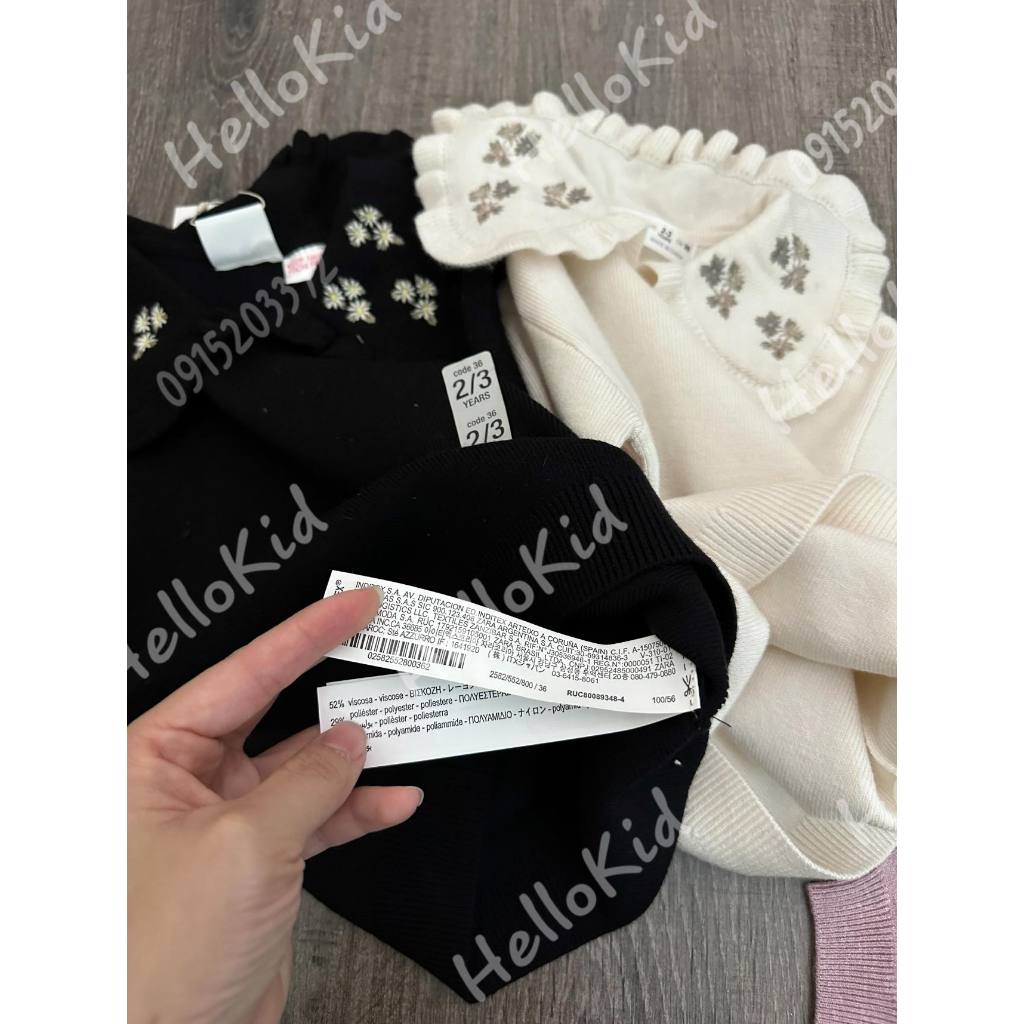 Áo len cổ thêu hoa dệt kim bé gái