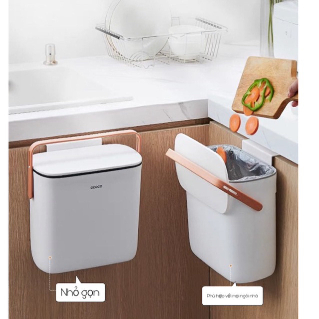 Thùng Rác Treo Tường 10L ECOCO, Thùng Rác Nhà Bếp/Nhà Tắm Gắn Tường Có Nắp Tiện Lợi Phù Hợp Với Mọi 
