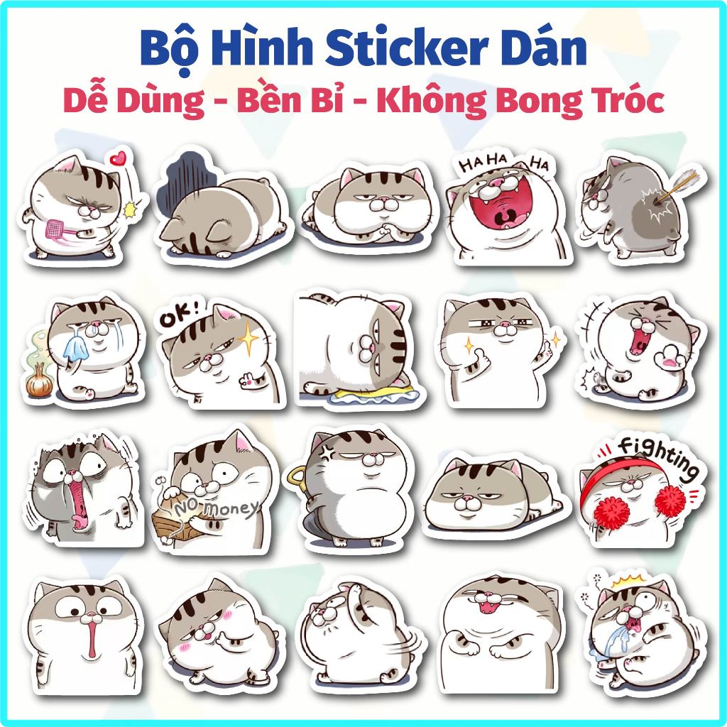 Bộ 40 Sticker Dán Mẫu Mèo Ami Ú - Sticker Dán Chống Nước Trang Trí Laptop, Bình Nước, Mũ Bảo Hiểm...