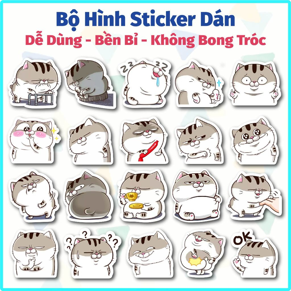 Bộ 40 Sticker Dán Mẫu Mèo Ami Ú - Sticker Dán Chống Nước Trang Trí Laptop, Bình Nước, Mũ Bảo Hiểm...
