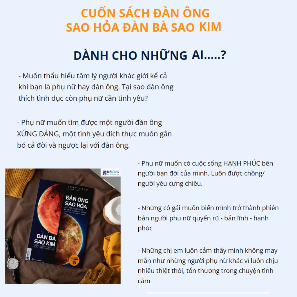 Sách Đàn Ông Sao Hỏa Đàn Bà Sao Kim - Thấu Hiểu Phụ Nữ Đàn Ông Hay, Giữ Hạnh Phúc Gia Đình, Tình Yêu - Bizbooks