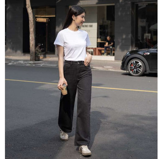 HASHTAGEM - Loose Jeans Dark Grey - Quần Ống Suông Rộng, Lưng Cao Màu Dark Grey, Chất Cotton Cao Cấp