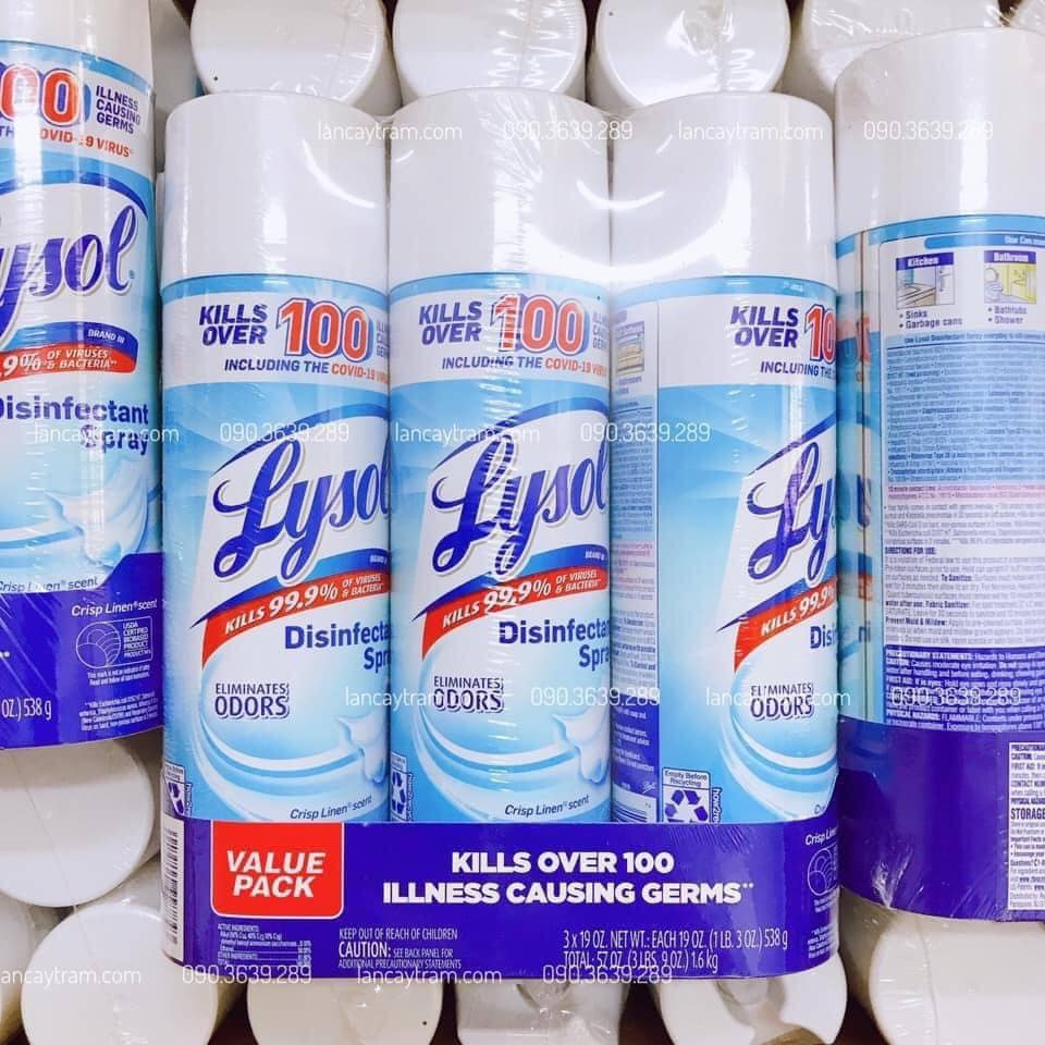 Xịt Khử Trùng Diệt Khuẩn Chuyên Nghiệp Lysol Mùi Crisp Linen, Khử Mùi, Trừ Nấm 538 Gram - Hàng Mỹ