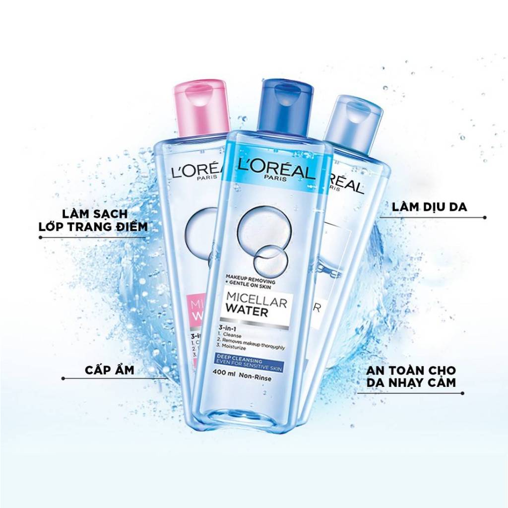 Nước Tẩy Trang Làm Sạch Sâu, Dưỡng Ẩm Cho Mọi Loại Da L'oreal 3-in-1 Micellar Water 400ml