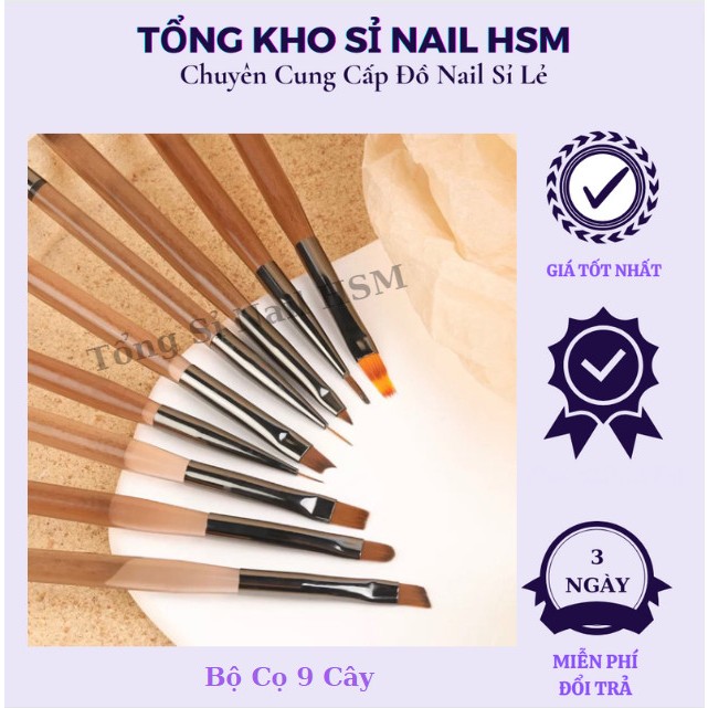Bộ 9 cây cọ vẽ móng nail cao cấp chuyên nghiệp - Tổng Sỉ Nail HSM