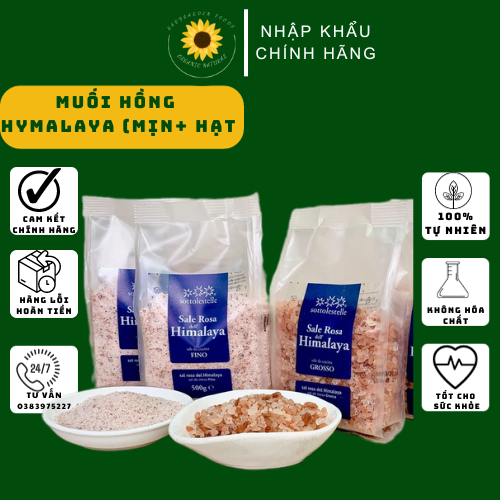 (date 12/6/2026)Muối hồng Himalaya Sottolestelle 500g ( Muối mịn &amp; Muối hạt ) Himalaya Salt