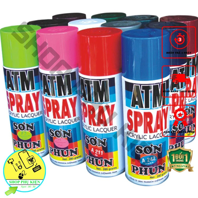 Sơn Phun, Sơn Xịt ATM Spray KoBe, TV Cao Cấp, Xịt Đủ Màu Cầm Tay Tiện Lợi Chính Hãng