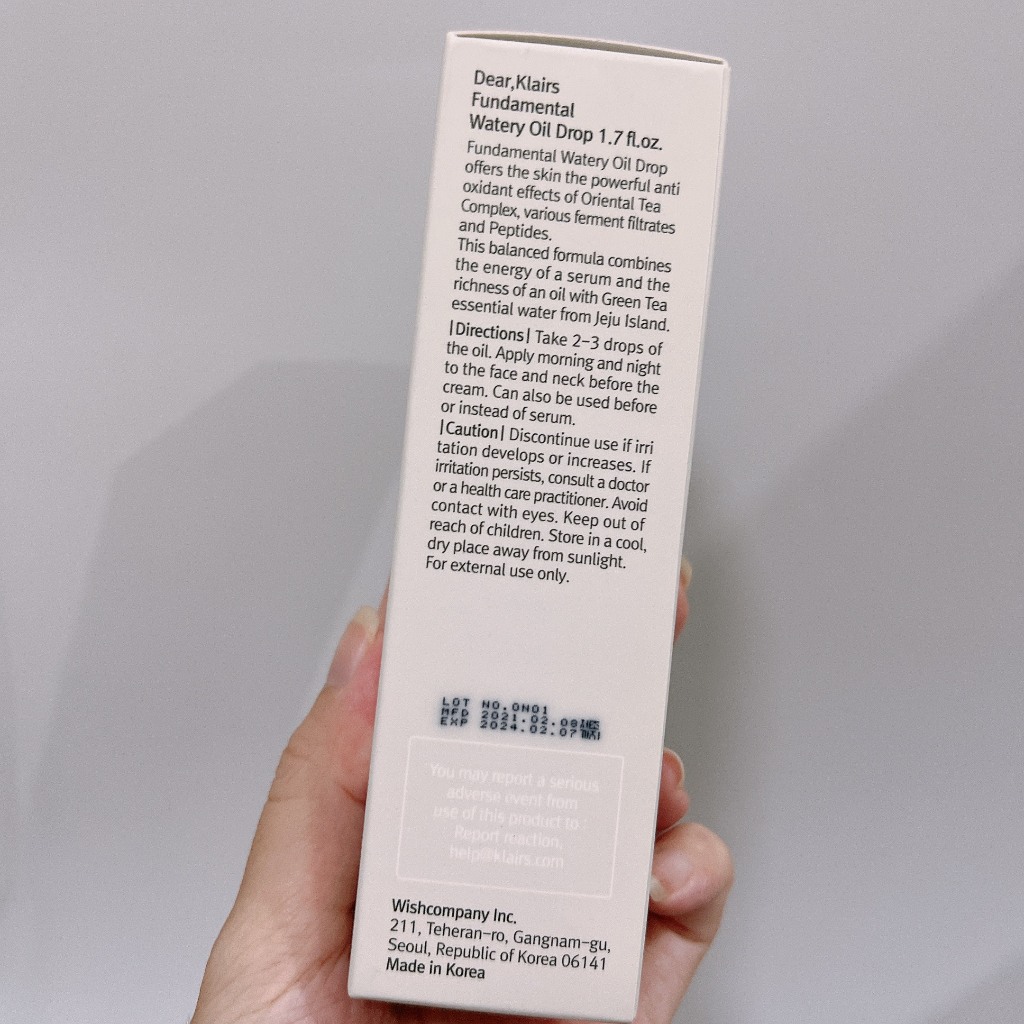 Tinh Chất Dưỡng Ẩm Sâu Chiết Xuất Trà Xanh Klairs Fundamental Watery Oil Drop 50ml
