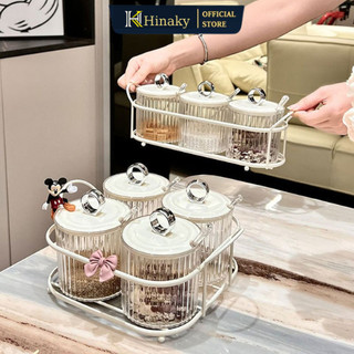 Lọ đựng gia vị bằng nhựa cao cấp set 4 lọ đựng có nắp kèm thìa và khay sang trọng
