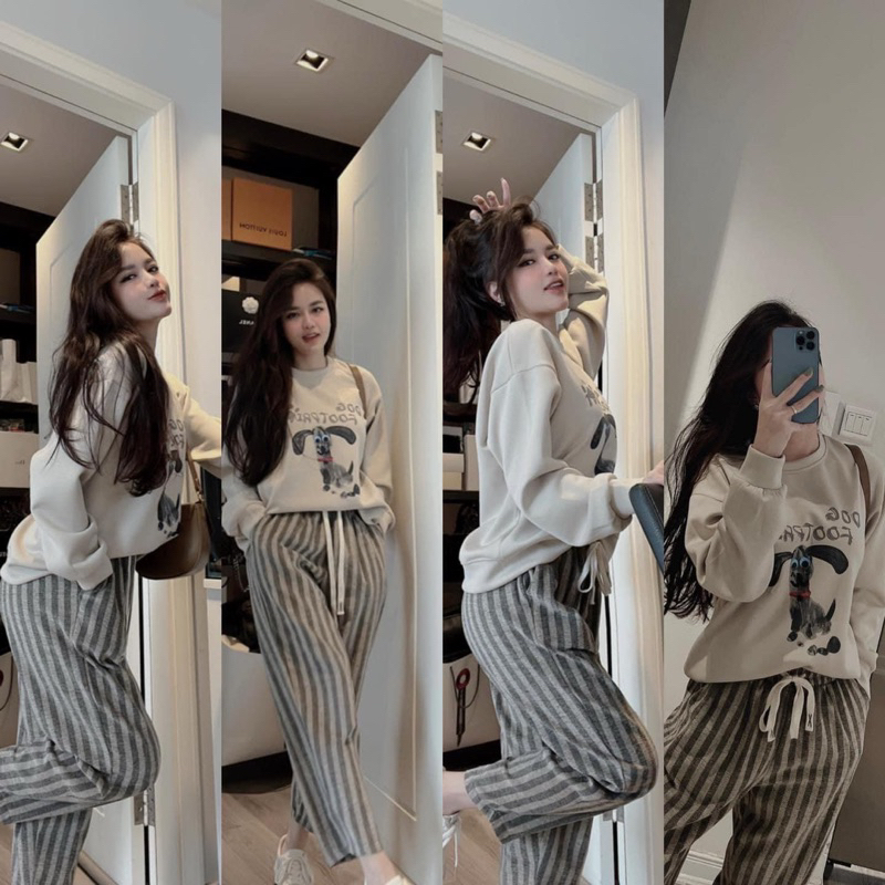 SET BỘ NỈ CHỮ DOG FOOTPRI IN CHÓ XÁM