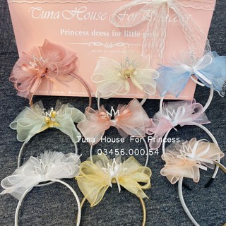 Băng đô bờm cài tóc vương miện công chúa đính đá Handmade - Mẹ Tê Tê