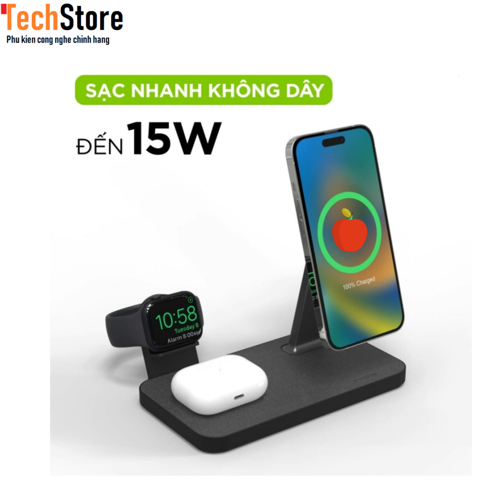 Sạc không dây mophie Snap+ 3-in-1, 15w Wireless Charger - 401309755