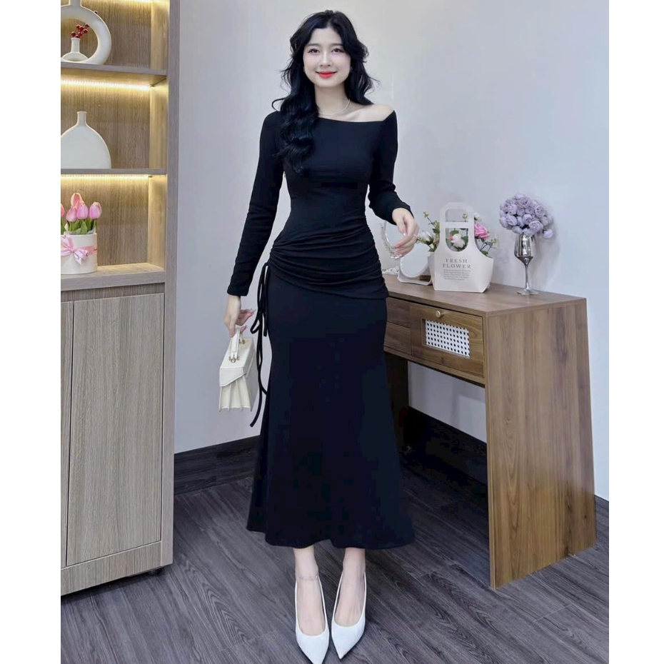 Đầm váy thun đuôi cá cổ thuyền nhún eo chanh sả Gs0198