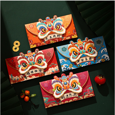 Combo 4 Bao Lì Xì Tết 2024 Cao Cấp - Lì Xì Rồng 3D Phong Cách Truyền Thống