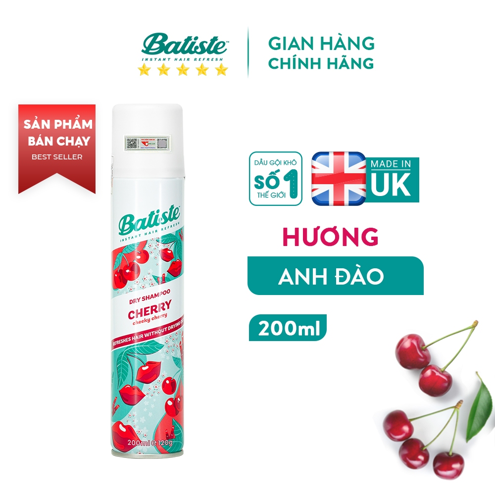 Dầu Gội Khô Hương Anh Đào - Batiste Dry Shampoo Fruity & Cheeky Cherry 200ml