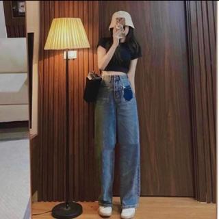 Quần suông jean nữ ống rộng xanh phủ dơ phủ bụi,phủ ánh vàng dài 95cm (kèm dây xích) cho nàng nấm lùn M883 khonhamai