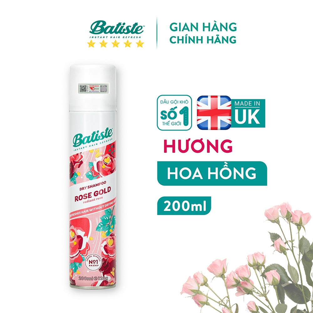 Dầu Gội Khô Batiste Hương Hoa Hồng - Batiste Dry Shampoo Rose Gold Radiant Rose 200ml