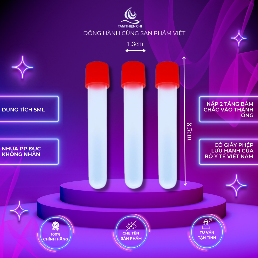 Ống nghiệm nhựa dẻo PP màu trắng có nắp đỏ không nhãn 5ml  HTM túi 100 tube