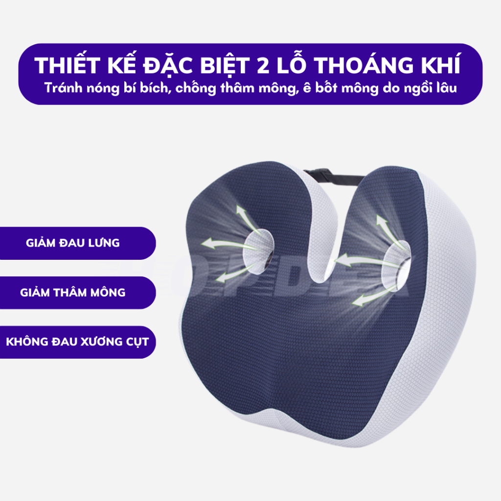 Đệm Ghế Văn Phòng Công Thái Học HOPDEX Chống Đau Xương Cụt Giảm Đau, Thâm Mông