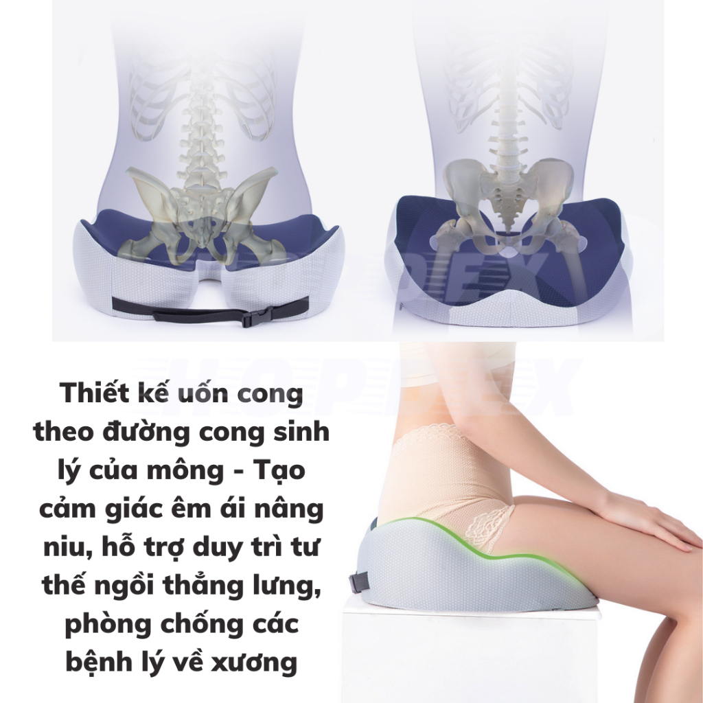 Đệm Ghế Văn Phòng Công Thái Học HOPDEX Chống Đau Xương Cụt Giảm Đau, Thâm Mông