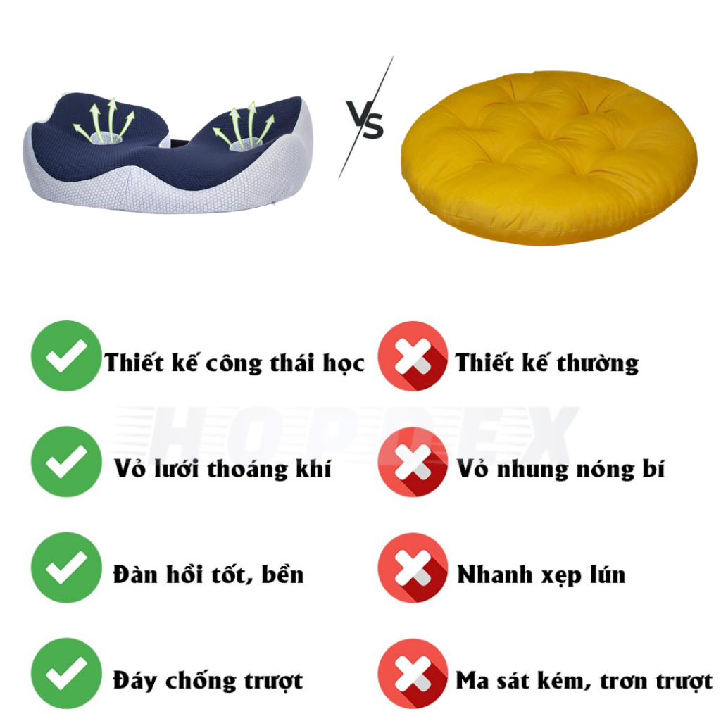 Đệm Ghế Văn Phòng Công Thái Học HOPDEX Chống Đau Xương Cụt Giảm Đau, Thâm Mông