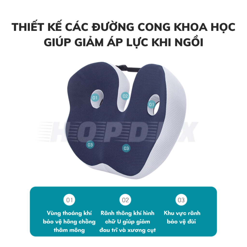 Đệm Ghế Văn Phòng Công Thái Học HOPDEX Chống Đau Xương Cụt Giảm Đau, Thâm Mông