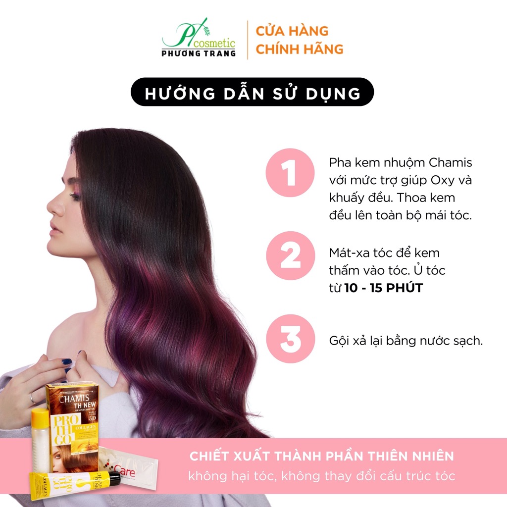 Thuốc Nhuộm Tóc Tại Nhà 30 Màu Thời Trang: Nâu, Đỏ Tía, Vàng,..  lên màu chuẩn, không cần tẩy 5D Thời Trang Chamis THtẩy