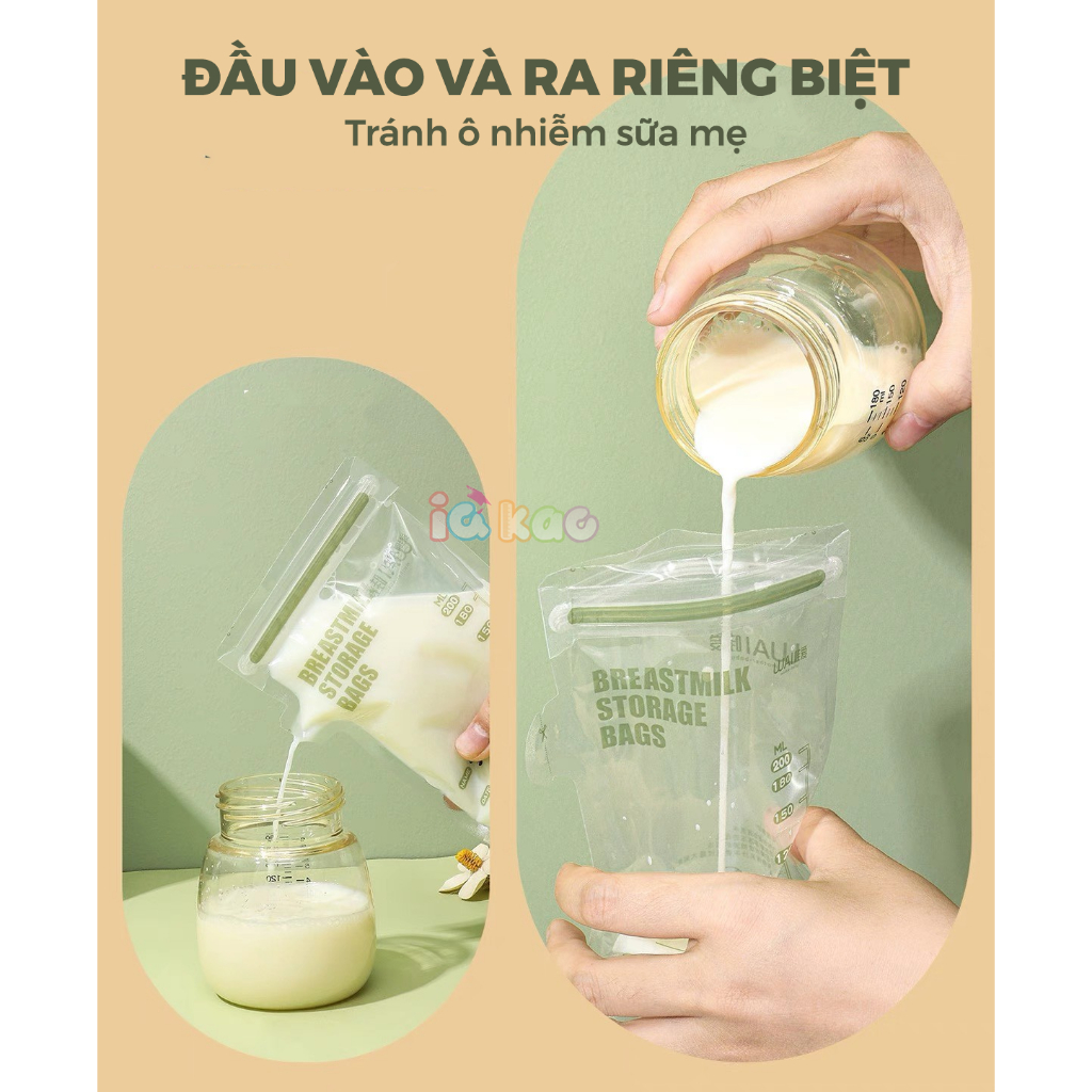 Hộp 30 túi trữ sữa mẹ có vòi 180ml, 200ml IQ Kao nhựa an toàn, khóa zip chống tràn tiện lợi, vạch chia dễ dàng sử dụng