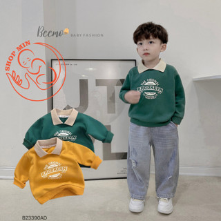 (XẢ THANH LÝ - LẺ SIZE 8-11kg) Áo Thun Polo dài tay Beemo,  Áo Nỉ Lót Bông in chữ BROOKLYN siêu ấm (MB.V125)