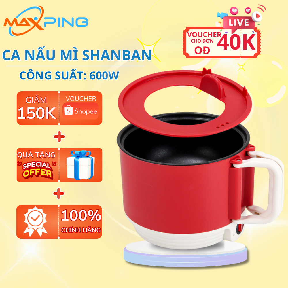 Nồi Lẩu Điện Mini, Ca Nấu Mì Shanban Đa Năng Tay Cầm Gấp Gọn Dung Tích 1.5L Công Suất 450W, Chiên Sào, Nấu Cơm,Ăn Mì