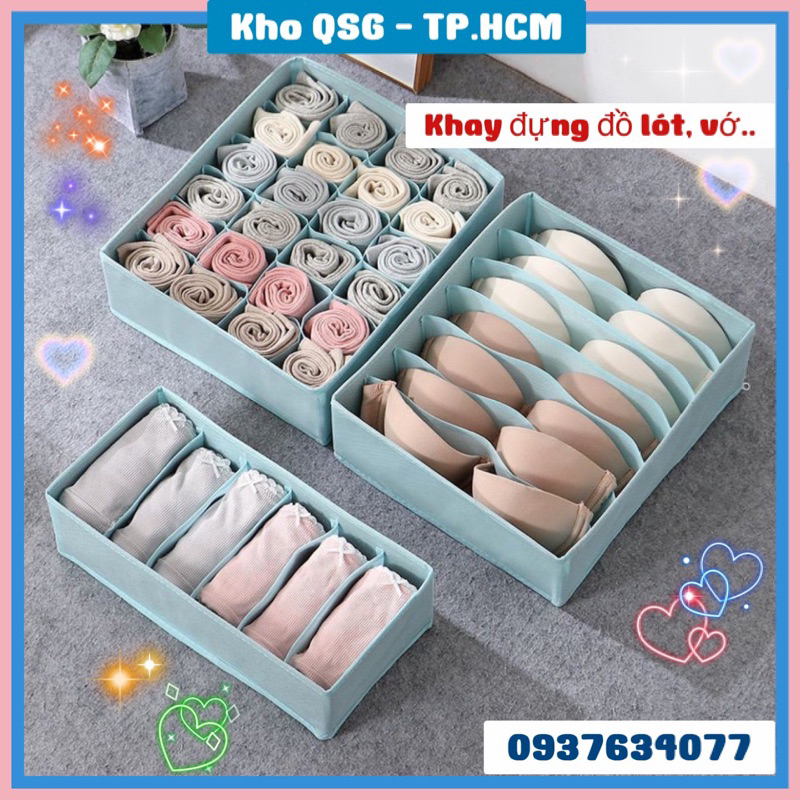 Sỉ 8k -Hộp vải đựng bảo quản đồ lót, khay đựng quần áo tất vớ vải không dệt tiết kiệm diện tích 6, 7,9, 24 ngăn