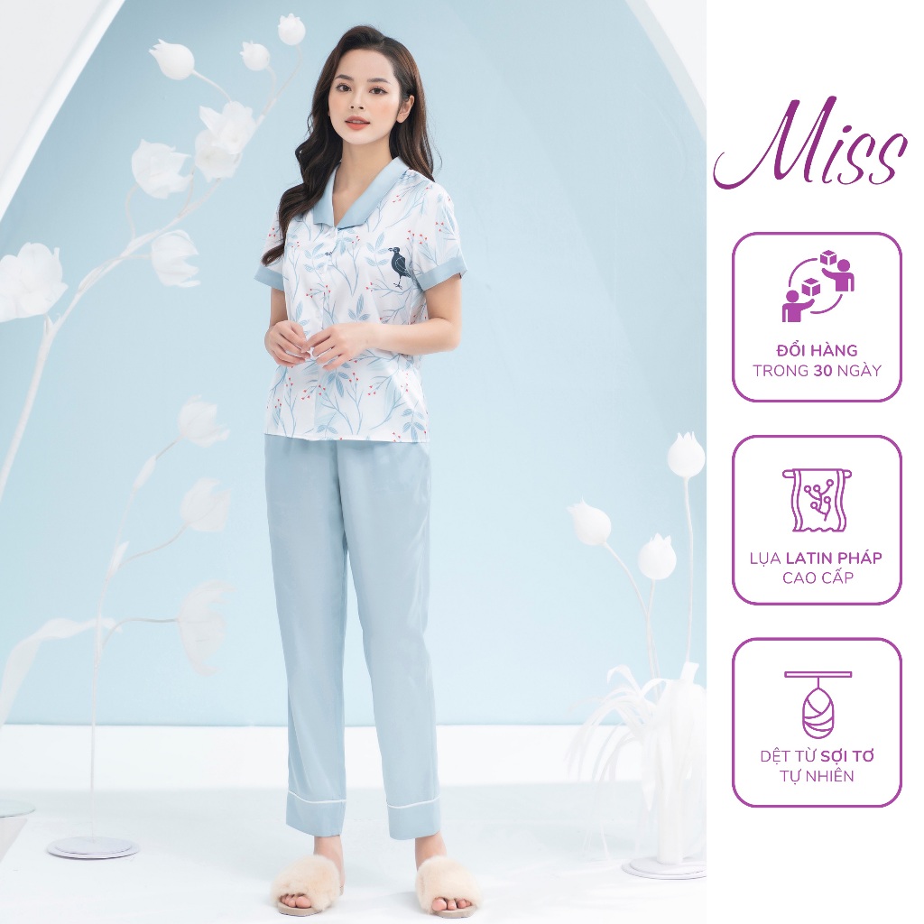 (NEW) Bộ Đồ Ngủ Nữ Pijama Quần dài tay ngắn Họa Tiết Đẹp Chất Lụa Latin Cao Cấp Thoáng Mềm, Thấm Hút Co Giãn Nhẹ - MISS