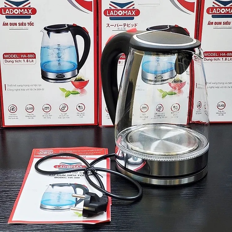 Ấm siêu tốc THỦY TINH Ladomax HA-880 DUNG TÍCH 1.8L