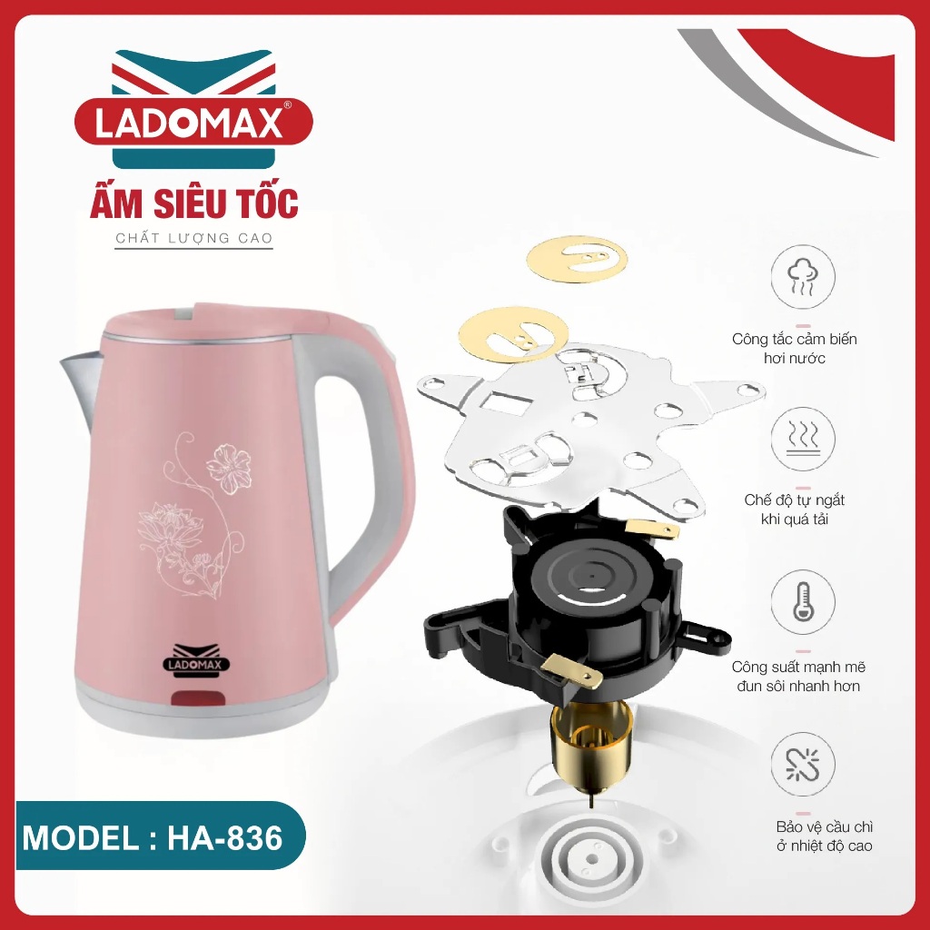 Ấm siêu tốc Ladomax HA-836 DUNG TÍCH 2L
