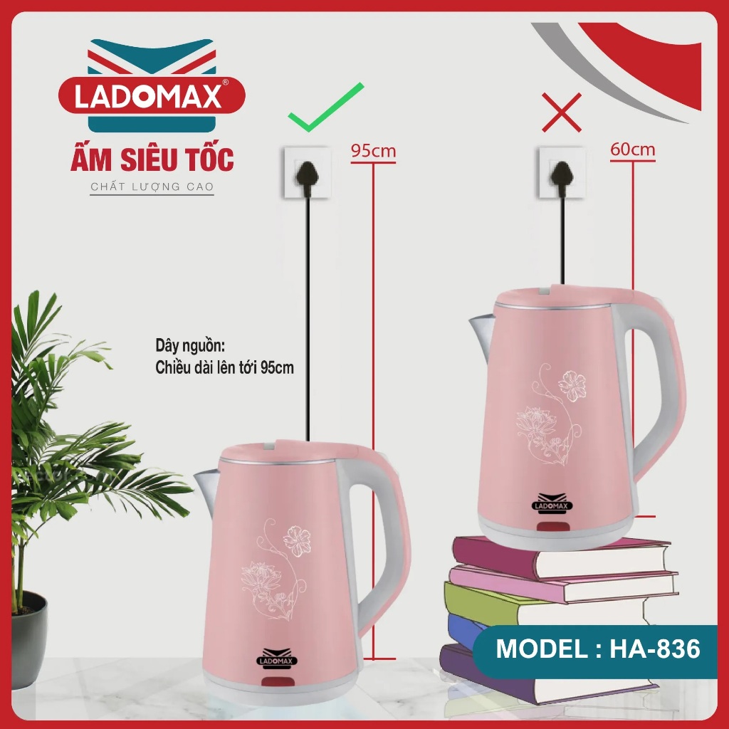 Ấm siêu tốc Ladomax HA-836 DUNG TÍCH 2L