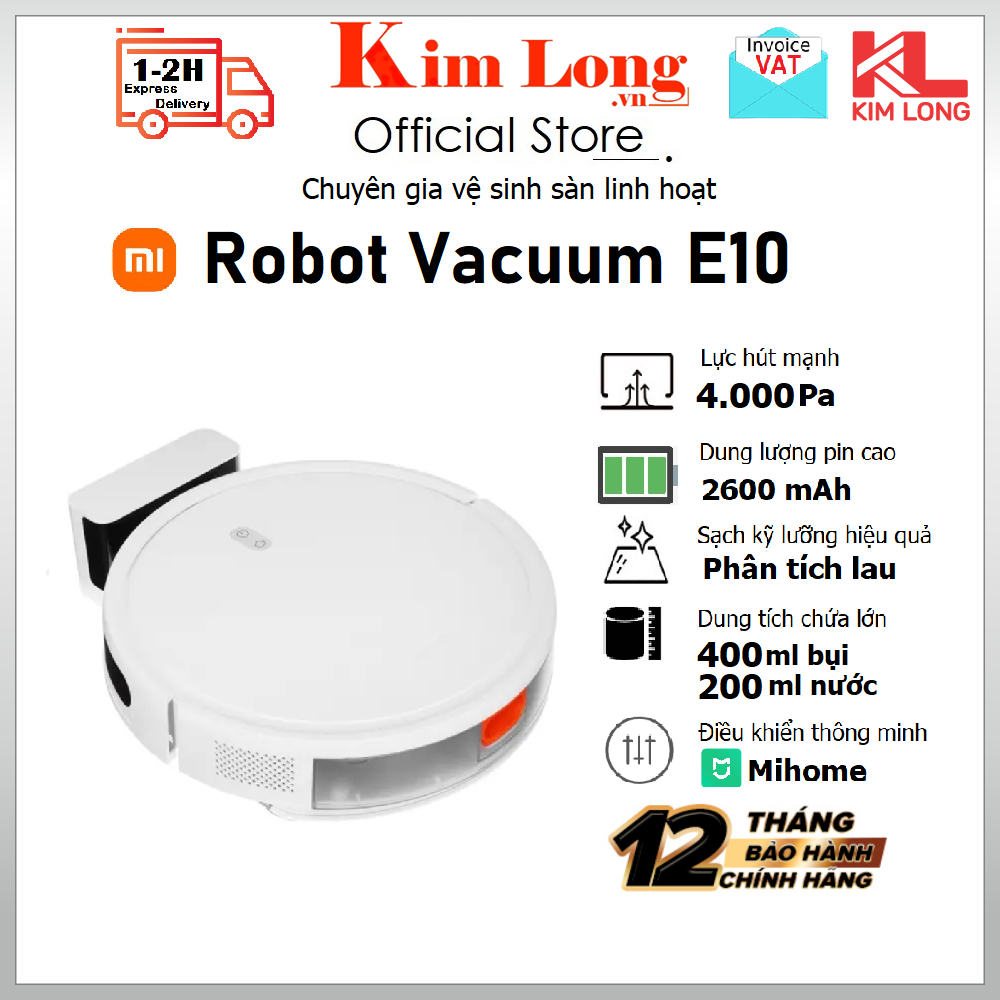 Robot hút bụi lau nhà Xiaomi Robot Vacuum E10 EU/ Mop 2 Lite cảm biến chính xác cao, Lực hút 4.000Pa,dung tích lớn 400ml